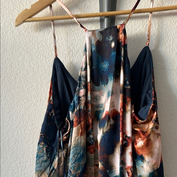 Nicole Miller Floral Racerback Built In Bra Silky Maxi Dress NWT size L - Picture 5 of 7